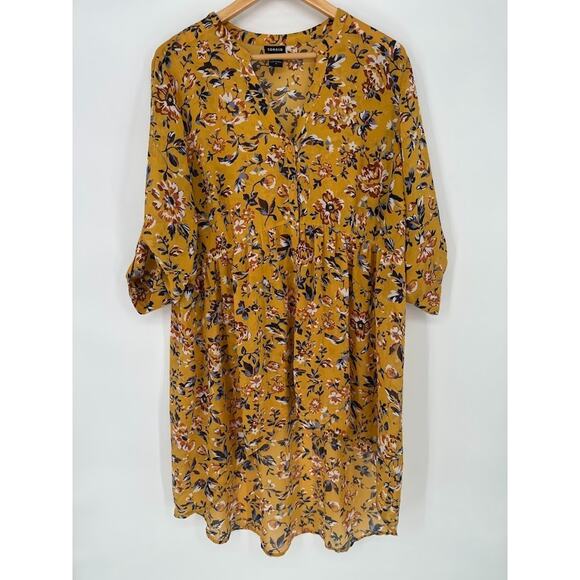 Torrid Lexie Yellow Floral Chiffon Hi-Lo Babydoll Sheer Tunic Size 2 2x Plus - Picture 2 of 8